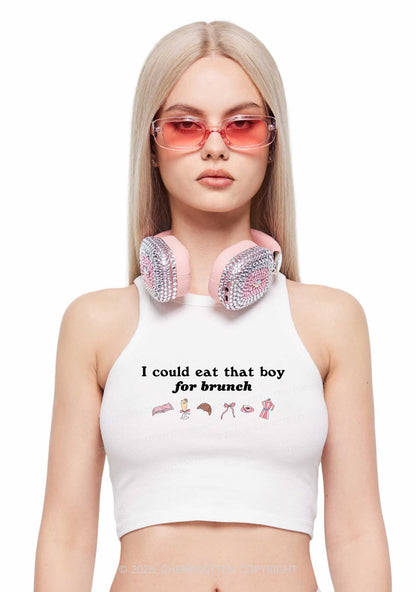 Eat Boy For Brunch Y2K Crop Tank Top Cherrykitten