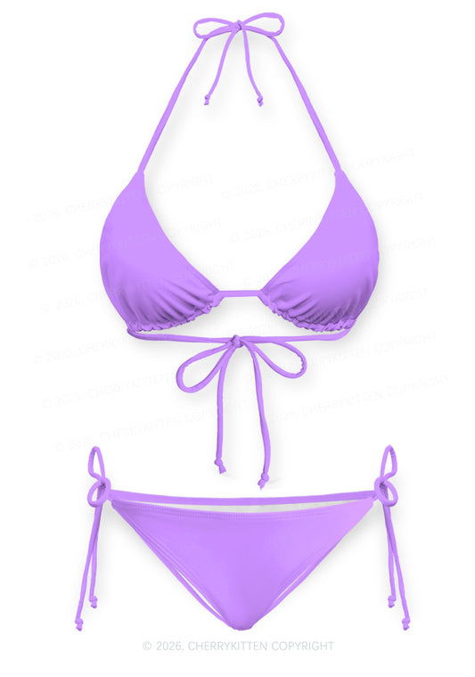 Purple Plain Y2K Print Bikini Set Cherrykitten