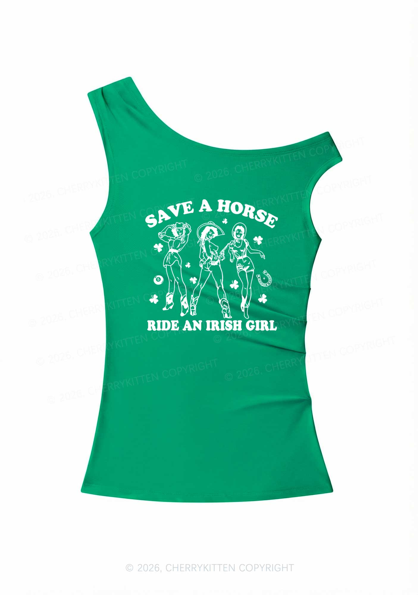 Ride An Irish Girl St Patricks Y2K Off Shoulder Tank Top Cherrykitten