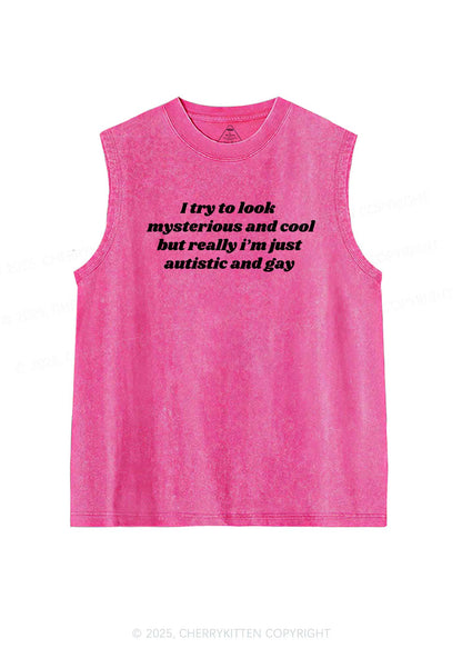 Im Just Autistic And Gay Pride Y2K Washed Muscle Tank Cherrykitten