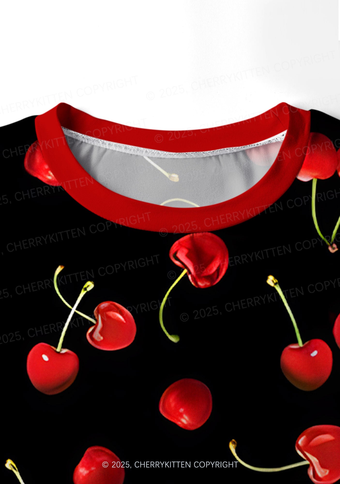 Black Cherry Valentine's Day Y2K Print Long Sleeve Pajama Set Cherrykitten