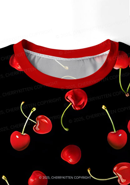 Black Cherry Valentine's Day Y2K Print Long Sleeve Pajama Set Cherrykitten
