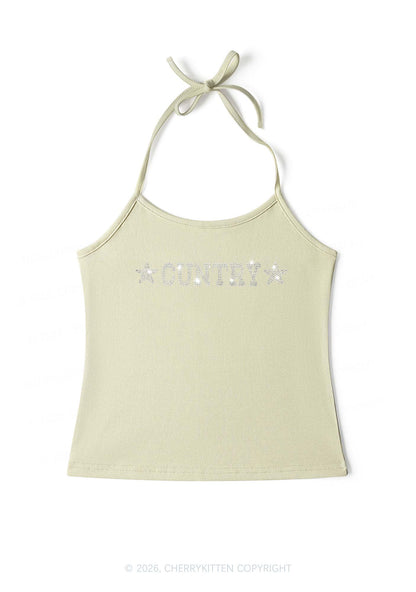 Rhinestone Cuntry Y2K Halter Neck Cami Cherrykitten