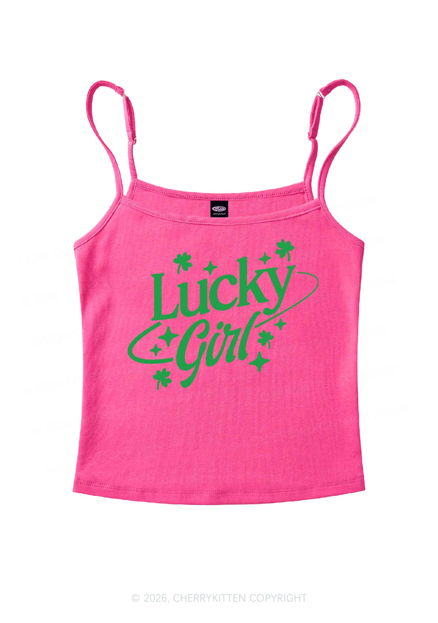 Lucky Girl Star Clover St Patricks Y2K Spaghetti Strap Cami Cherrykitten