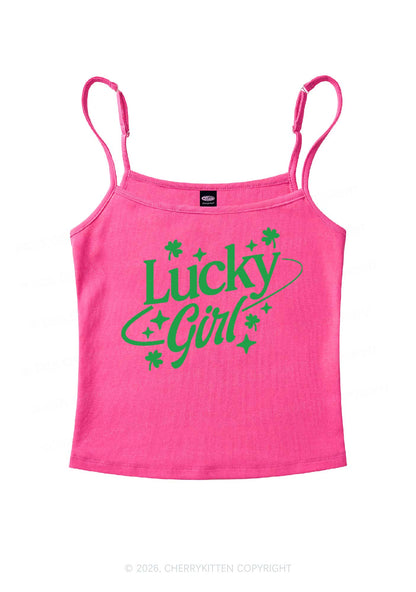 Lucky Girl Star Clover St Patricks Y2K Spaghetti Strap Cami Cherrykitten