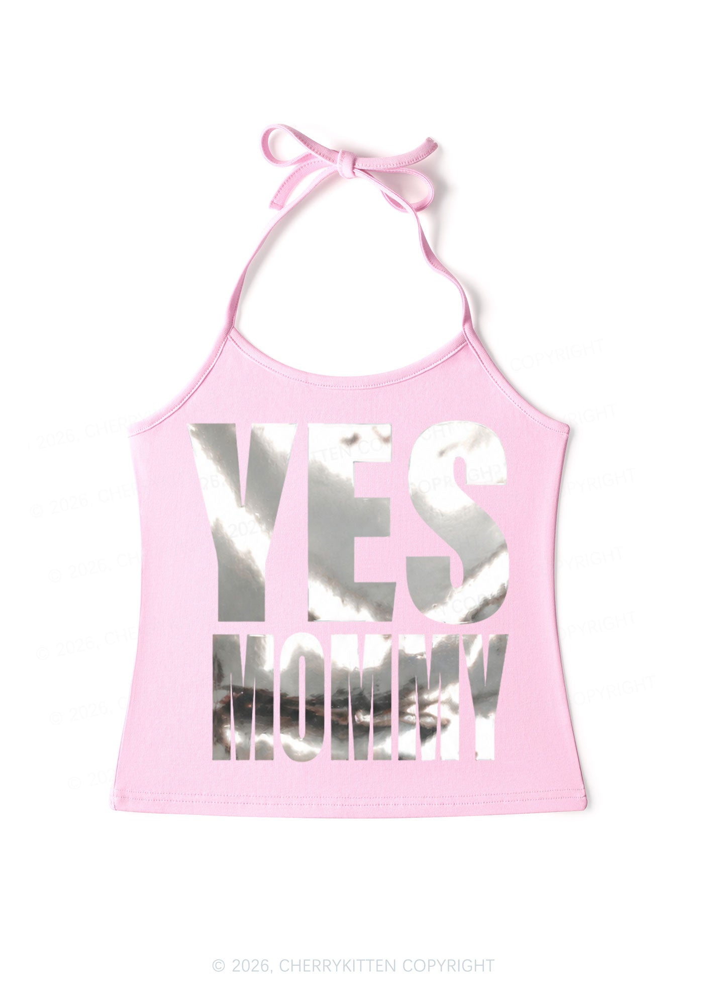 Yes Mommy Silver Foil Printed Y2K Halter Neck Cami Cherrykitten