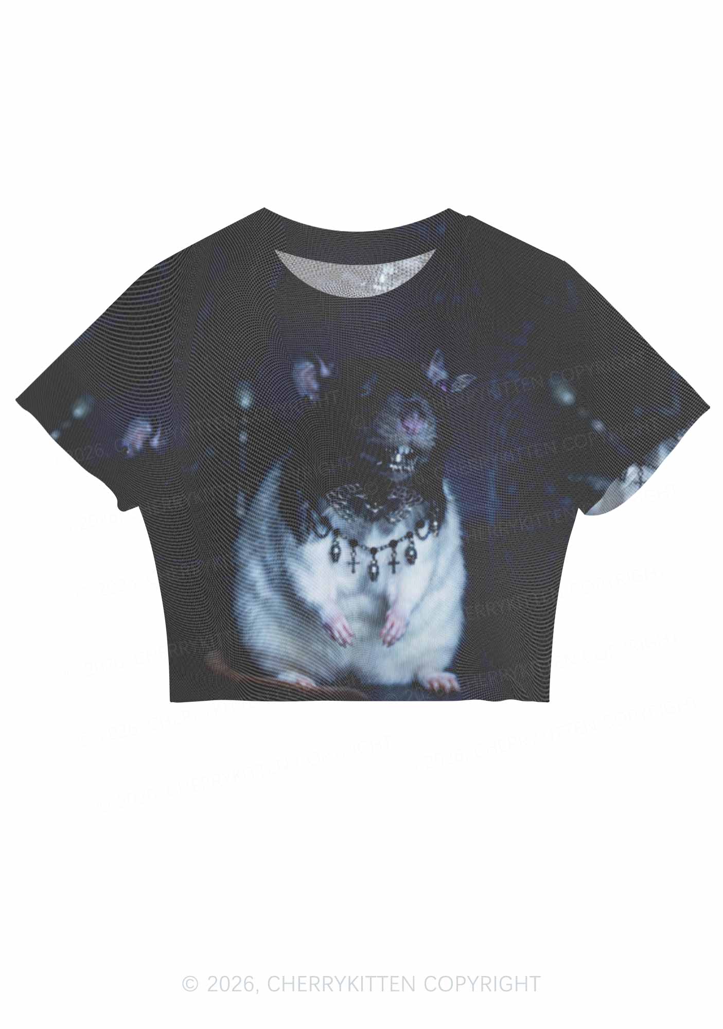 Gothic Jewelry Rat Y2K Mesh Crop Top Cherrykitten