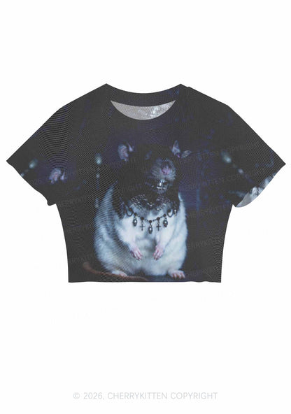 Gothic Jewelry Rat Y2K Mesh Crop Top Cherrykitten