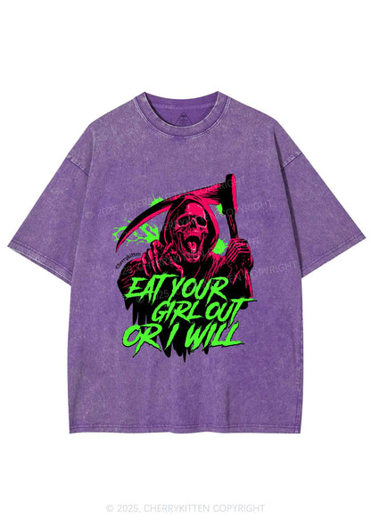 Hallowen Ghost Eat Your Girl Out Y2K Shirts Washed Tee Cherrykitten