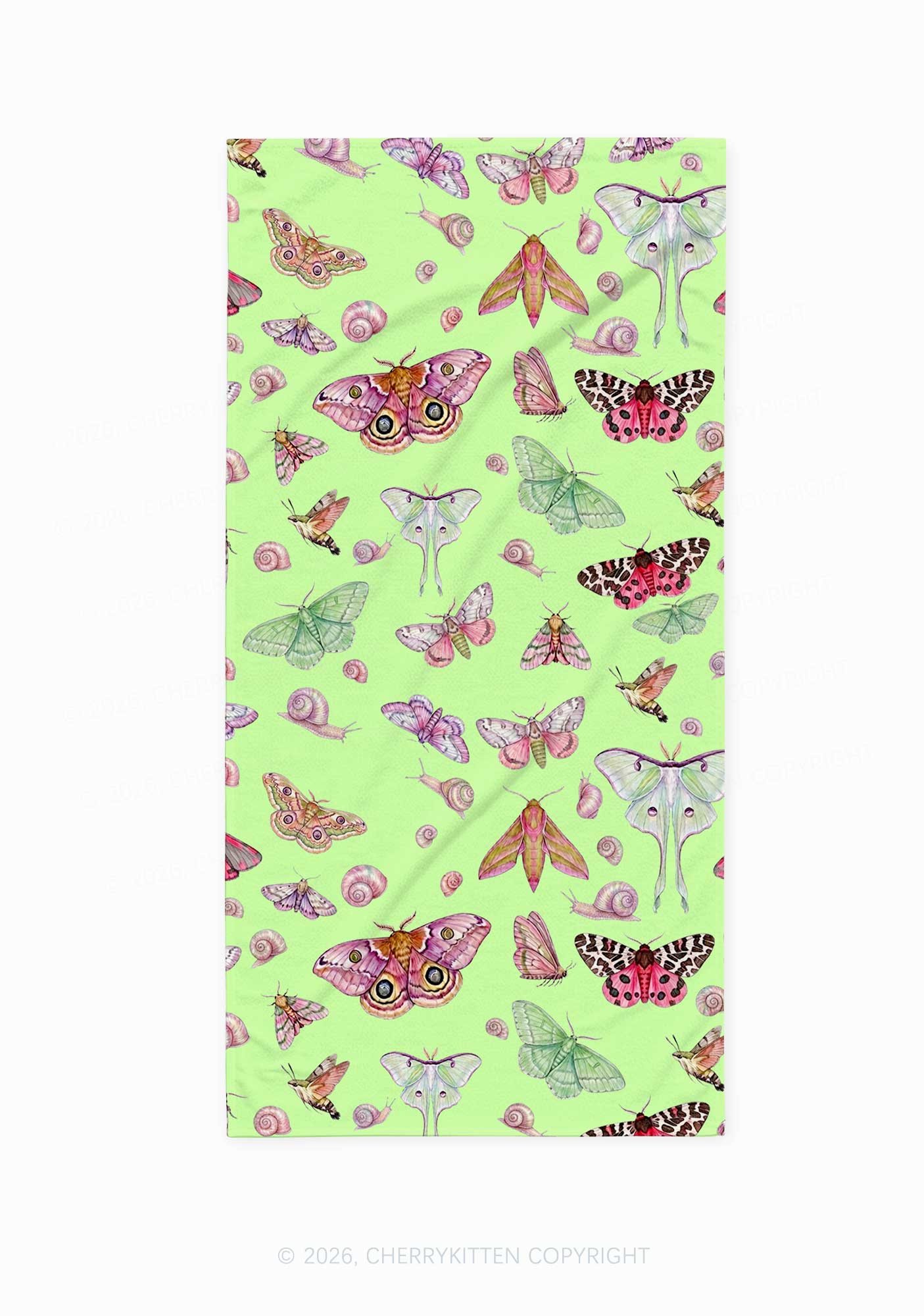 Lime Green Moth Snail Y2K Beach Towel Cherrykitten