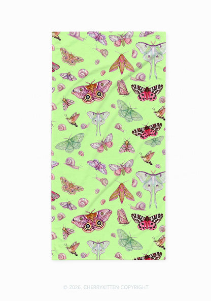 Lime Green Moth Snail Y2K Beach Towel Cherrykitten