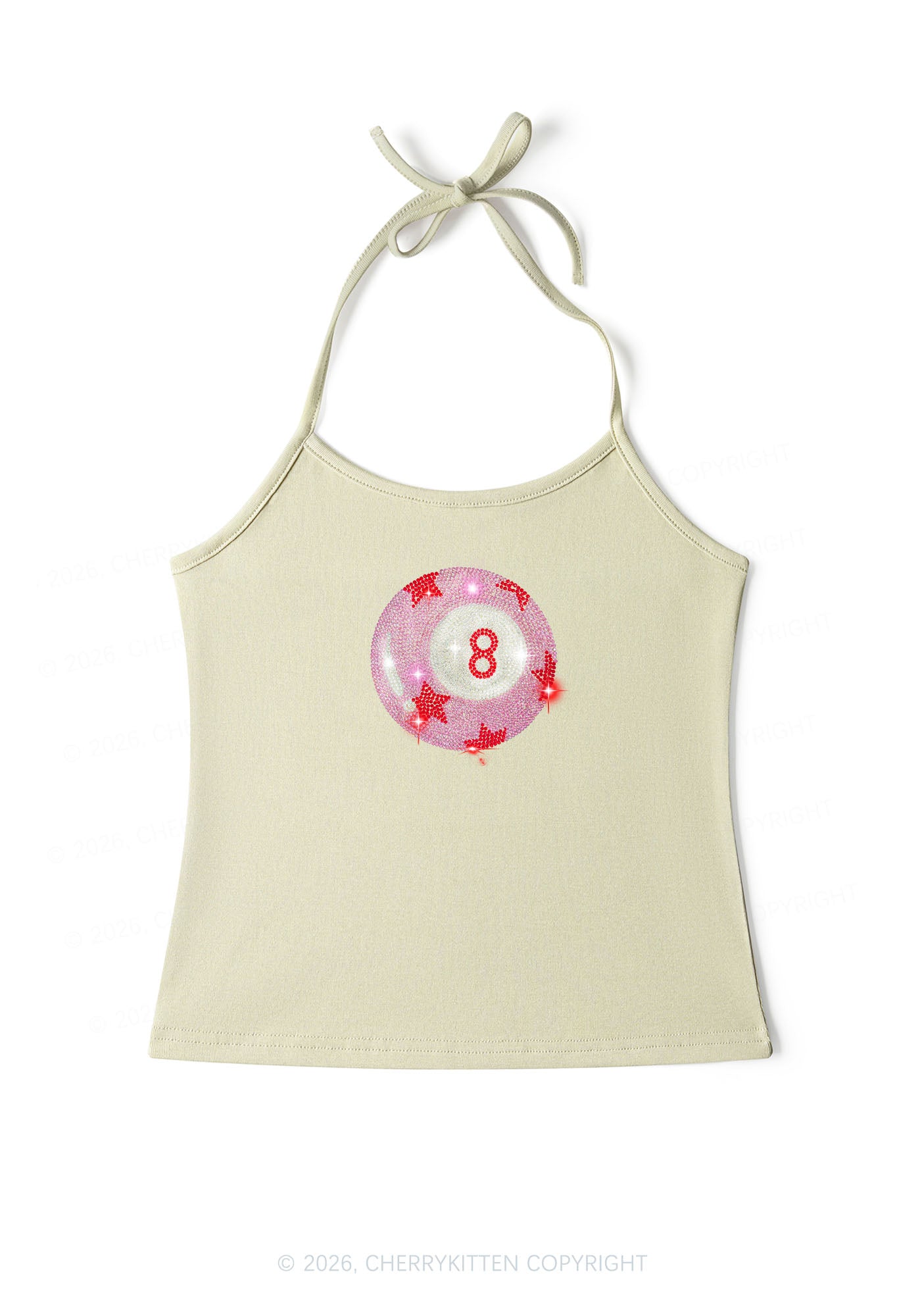 Rhinestone Pink Eight Ball Star Y2K Halter Neck Cami Cherrykitten