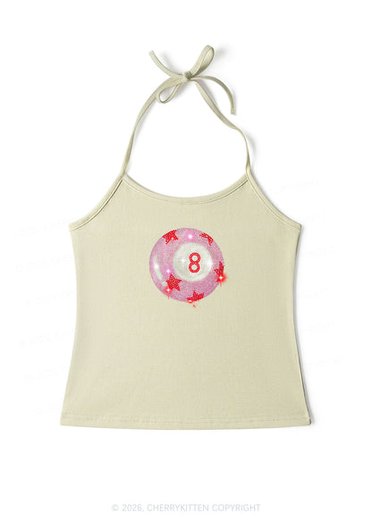 Rhinestone Pink Eight Ball Star Y2K Halter Neck Cami Cherrykitten