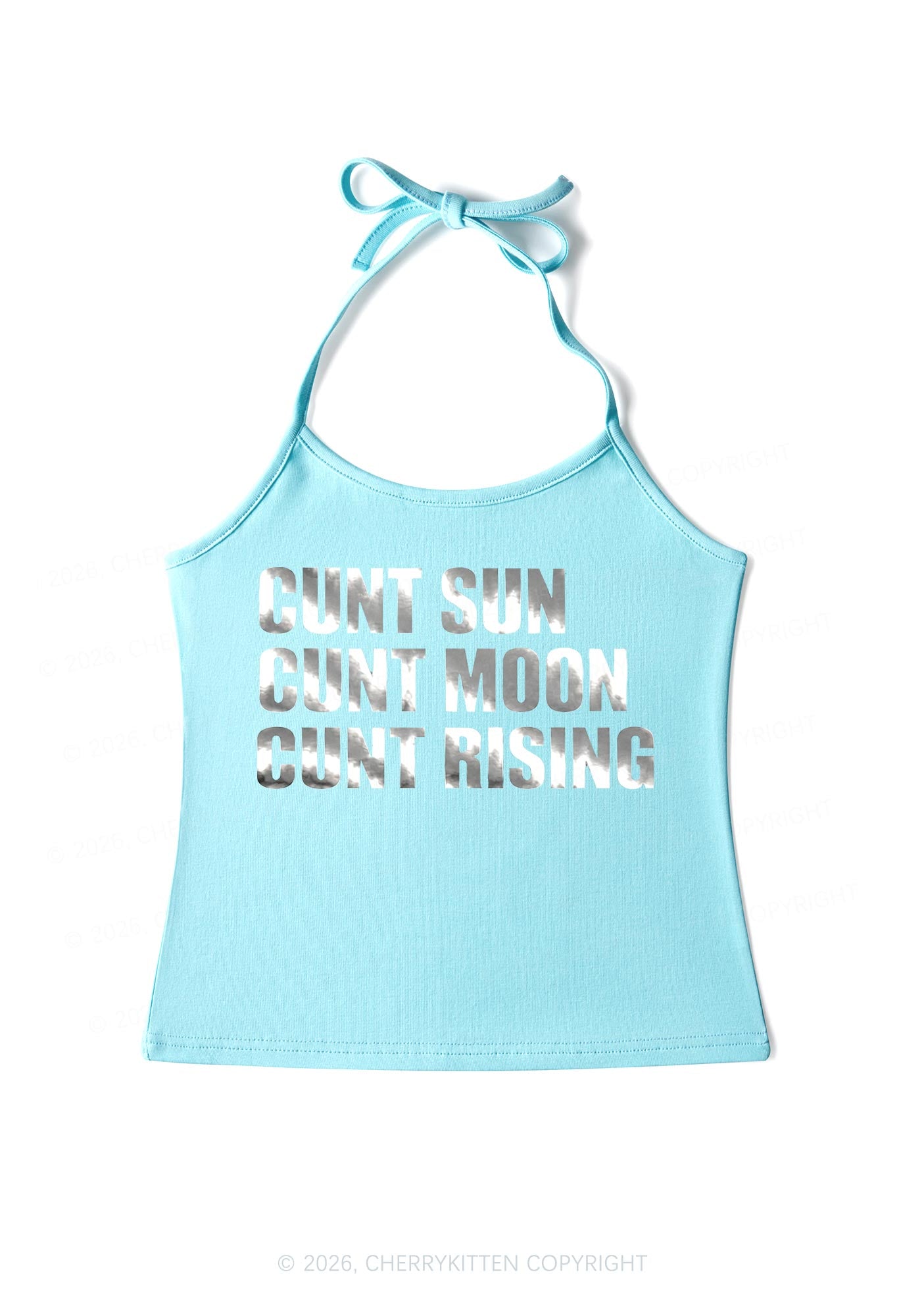 Cxxt Sun Moon Rising Silver Foil Printed Y2K Halter Neck Cami Cherrykitten