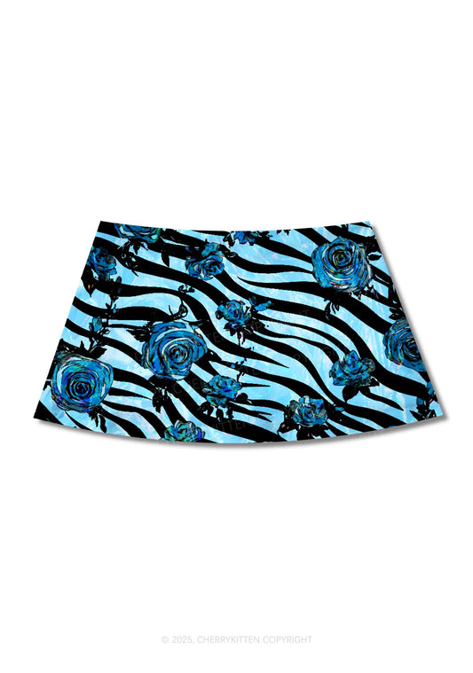 Blue Zebra Roses Y2K Print Mini Skirt Cherrykitten
