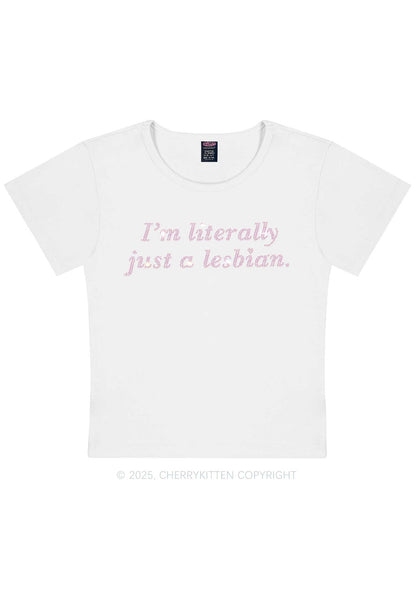Rhinestone Literally Just A Lesbian Pride Y2K Baby Tee Cherrykitten