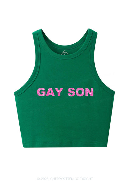 Glitter Gay Son Pride Y2K Crop Tank Top Cherrykitten