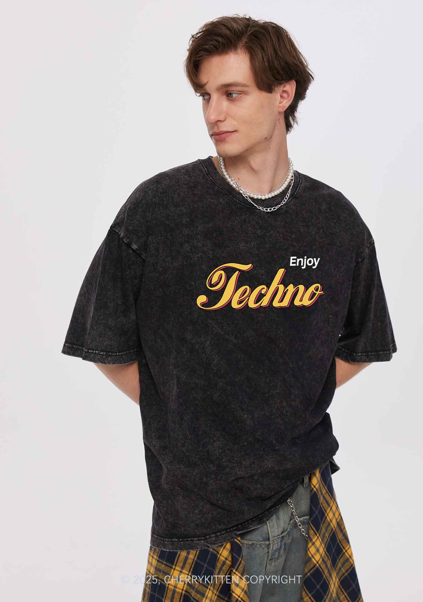 Enjoy Techno Y2K Shirts Washed Tee Cherrykitten