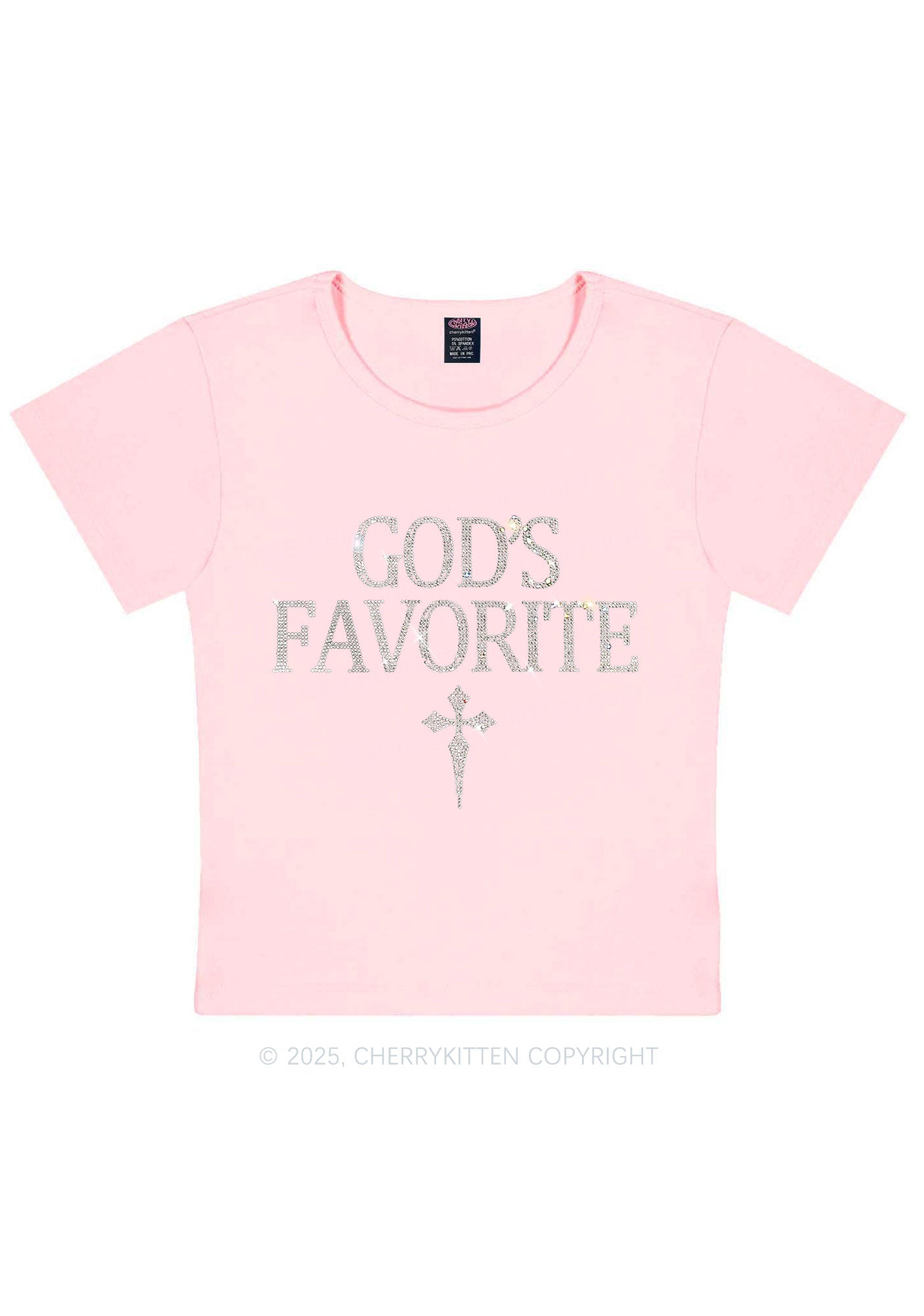 Rhinestone Gods Favorite Y2K Baby Tee Cherrykitten