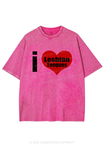 I Love Lesbian Tongues Y2K Shirts Washed Tee Cherrykitten