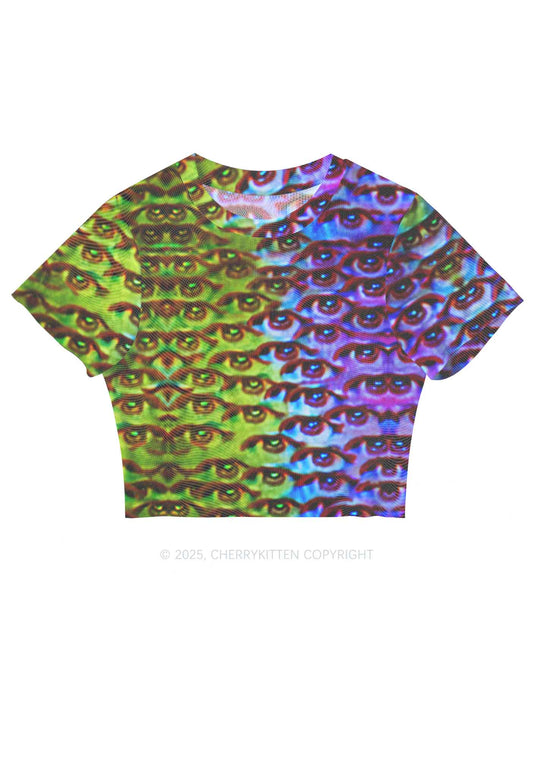 Halloween Spectrum Eyes Y2K Mesh Crop Top Cherrykitten
