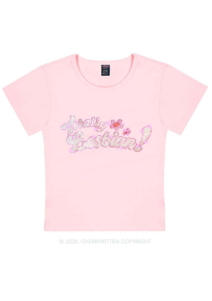 Rhinestone Totally Lesbian Pride Y2K Baby Tee Cherrykitten