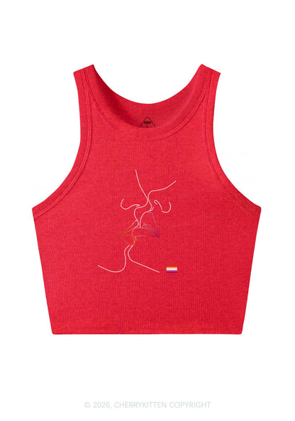 Lesbian Kiss Pride Y2K Crop Tank Top Cherrykitten