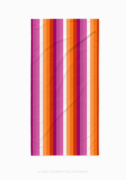 Lesbian Stripes Pride Y2K Beach Towel Cherrykitten