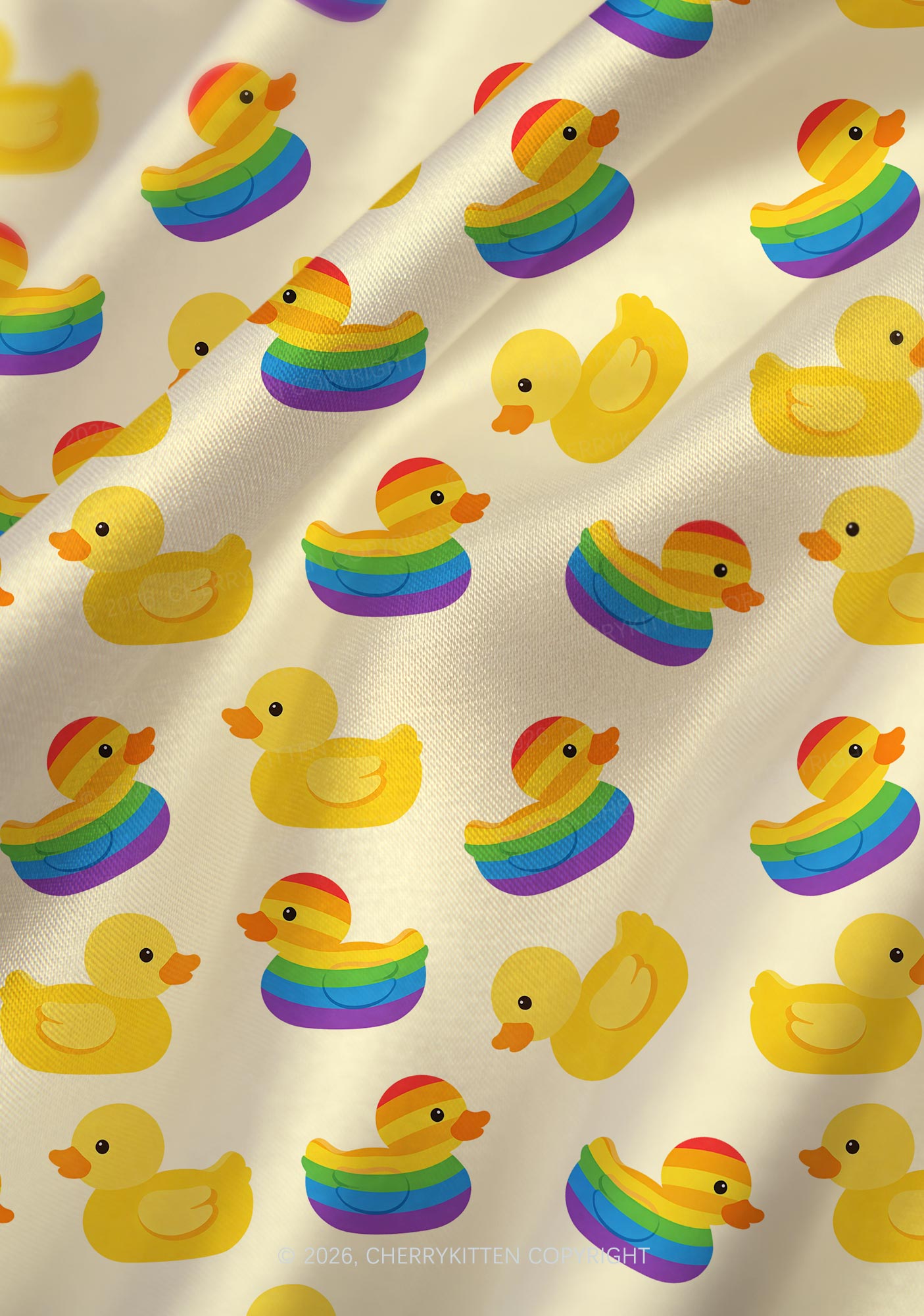 Rainbow Ducks Pride  Y2K Print Satin Cowl Neck Slip Dress Cherrykitten