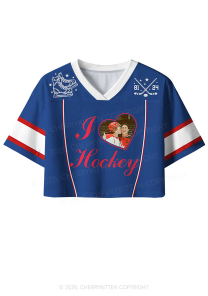 Blue I Love Hockey HR Y2K Crop Sport Jersey Shirts Cherrykitten