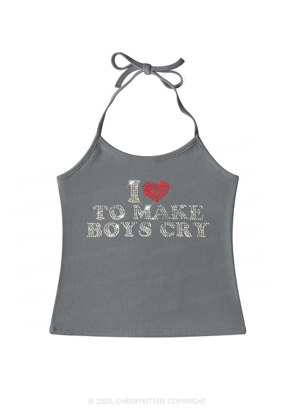 Rhinestone Love To Make Boys Cry Y2K Halter Neck Cami Cherrykitten