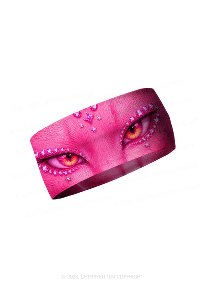 Pink Eyeshadow Cat Y2K Print Headband Cherrykitten