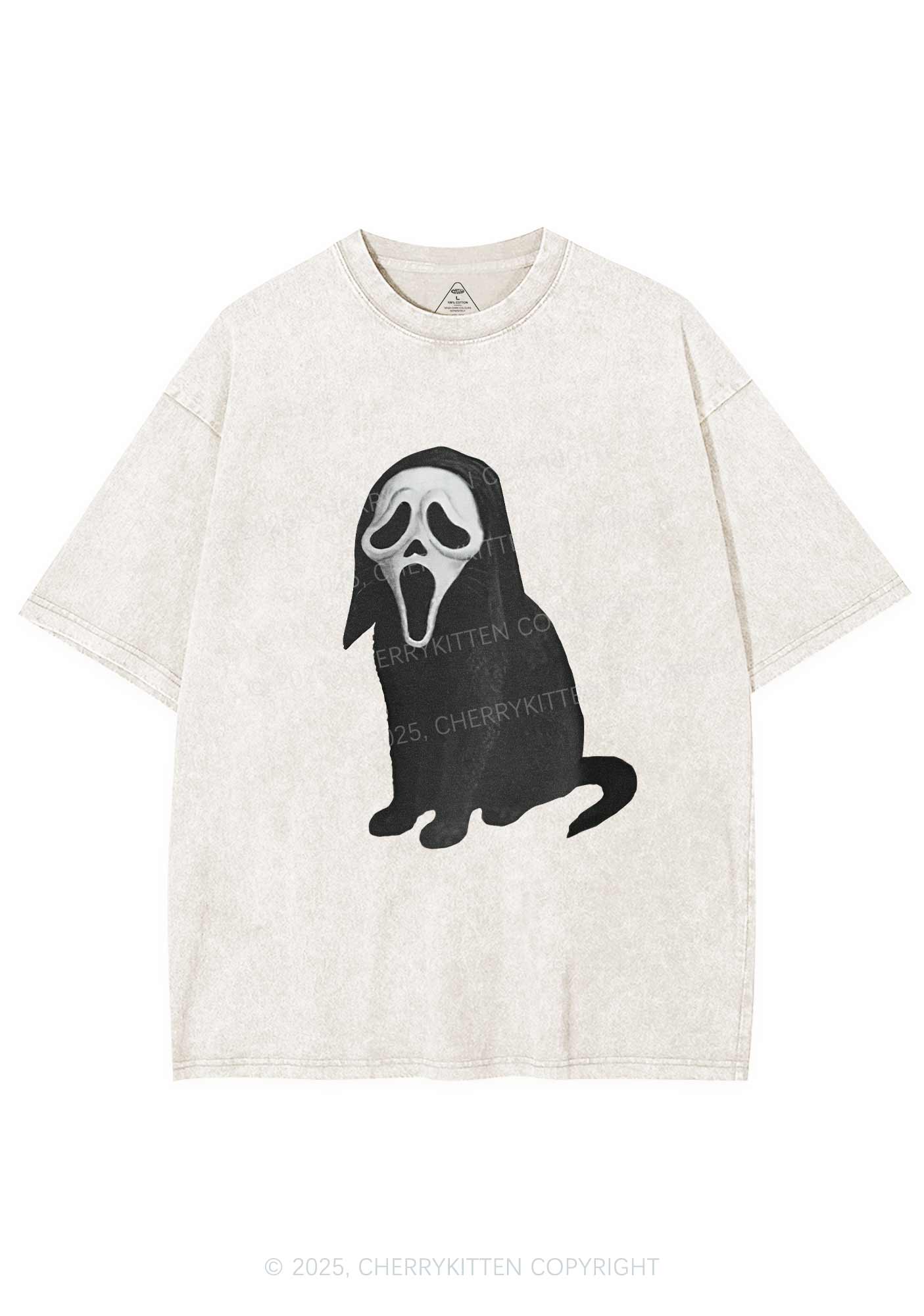 Halloween Ghostcat Y2K Washed Tee Cherrykitten