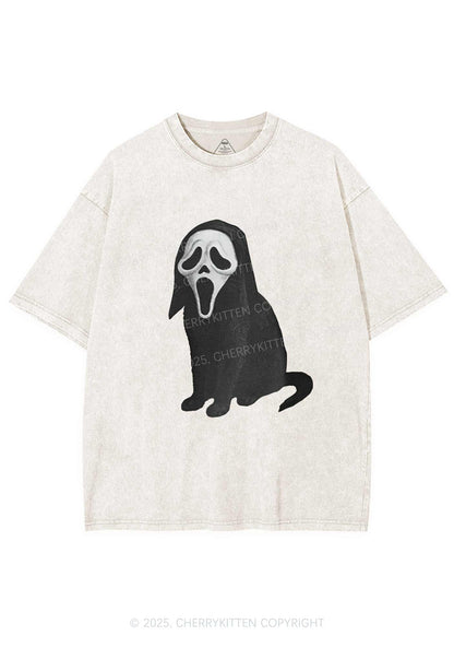 Halloween Ghostcat Y2K Washed Tee Cherrykitten
