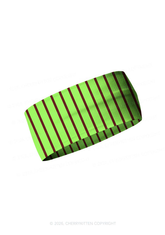 Green Brown Stripes Y2K Print Headband Cherrykitten
