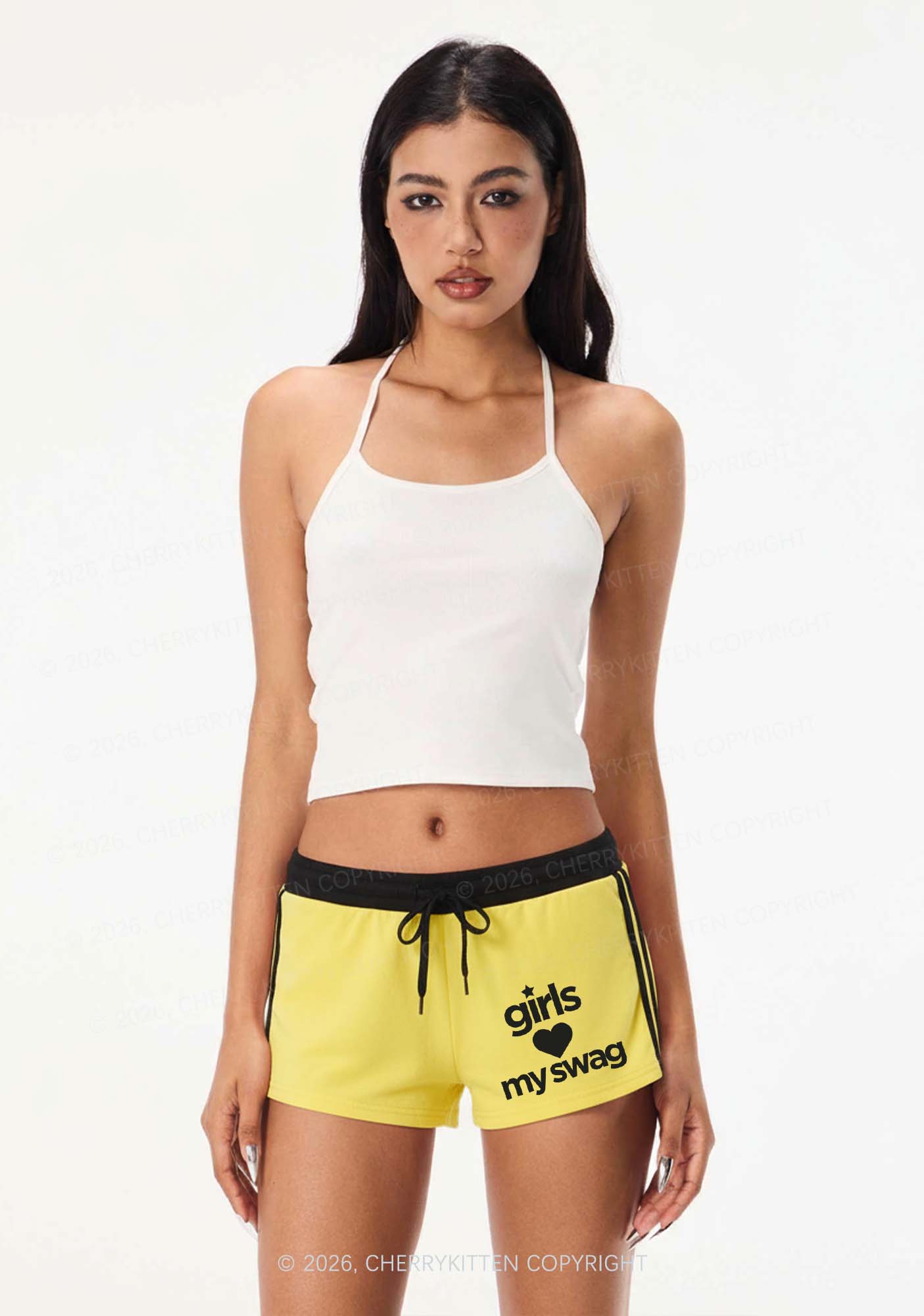 Girls Love My Swag Pride Y2K Drawstring Mini Shorts Cherrykitten