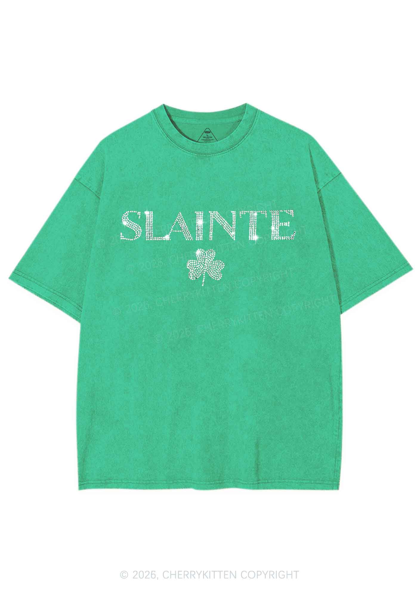 Rhinestone Slainte St Patricks Y2K Shirts Washed Tee Cherrykitten