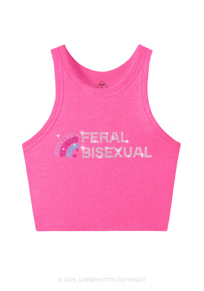 Rhinestone Feral Bisexual Pride Y2K Crop Tank Top Cherrykitten