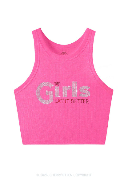 Rhinestone Girls Eat It Better Pride Y2K Crop Tank Top Cherrykitten