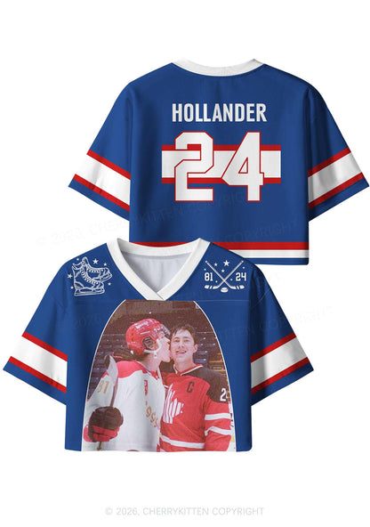 Blue Hockey Boys Kissing HR Y2K Crop Sport Jersey Shirts Cherrykitten