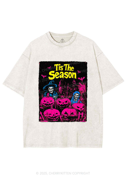 Halloween Tis The Season Skull Y2K Shirts Washed Tee Cherrykitten