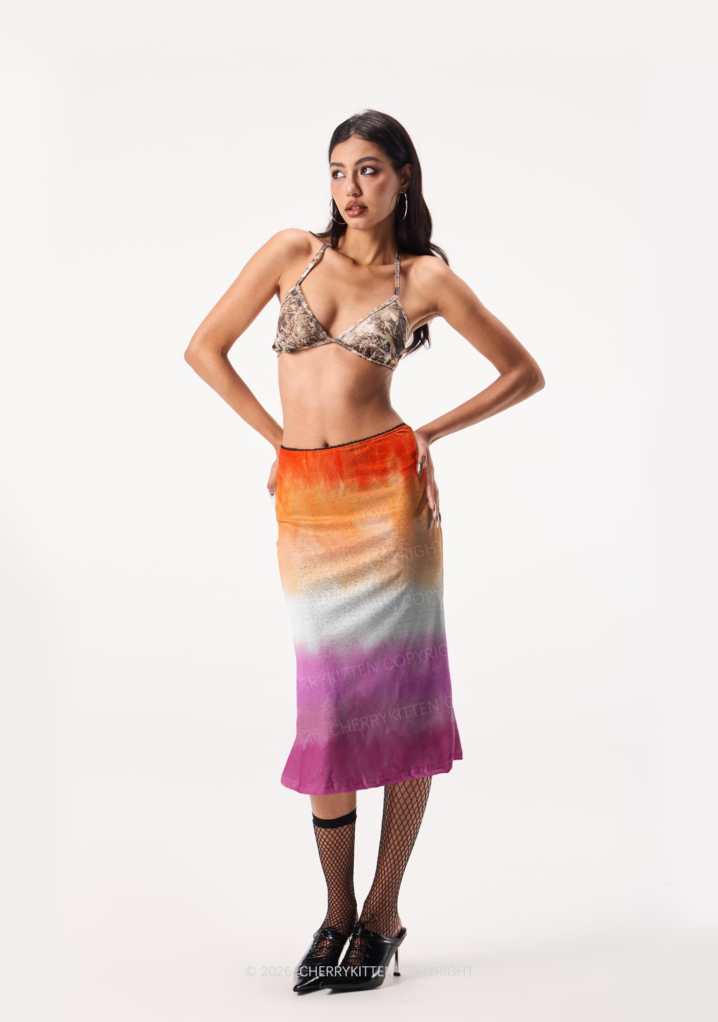 Lesbian Flag Pride Y2K Print Midi Skirt Cherrykitten