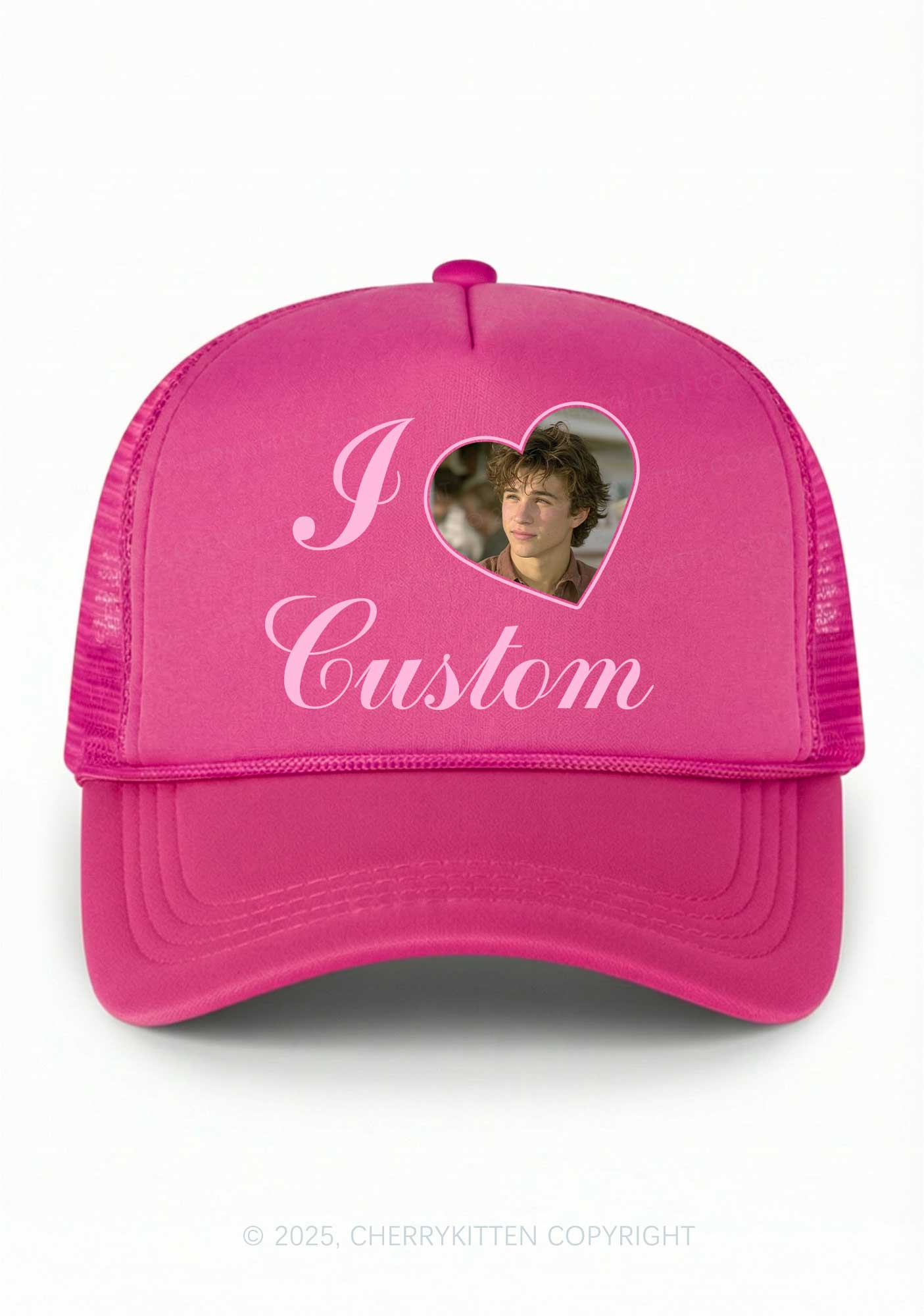 I Love Custom Photo Valentine's Day Y2K Trucker Hat Cherrykitten