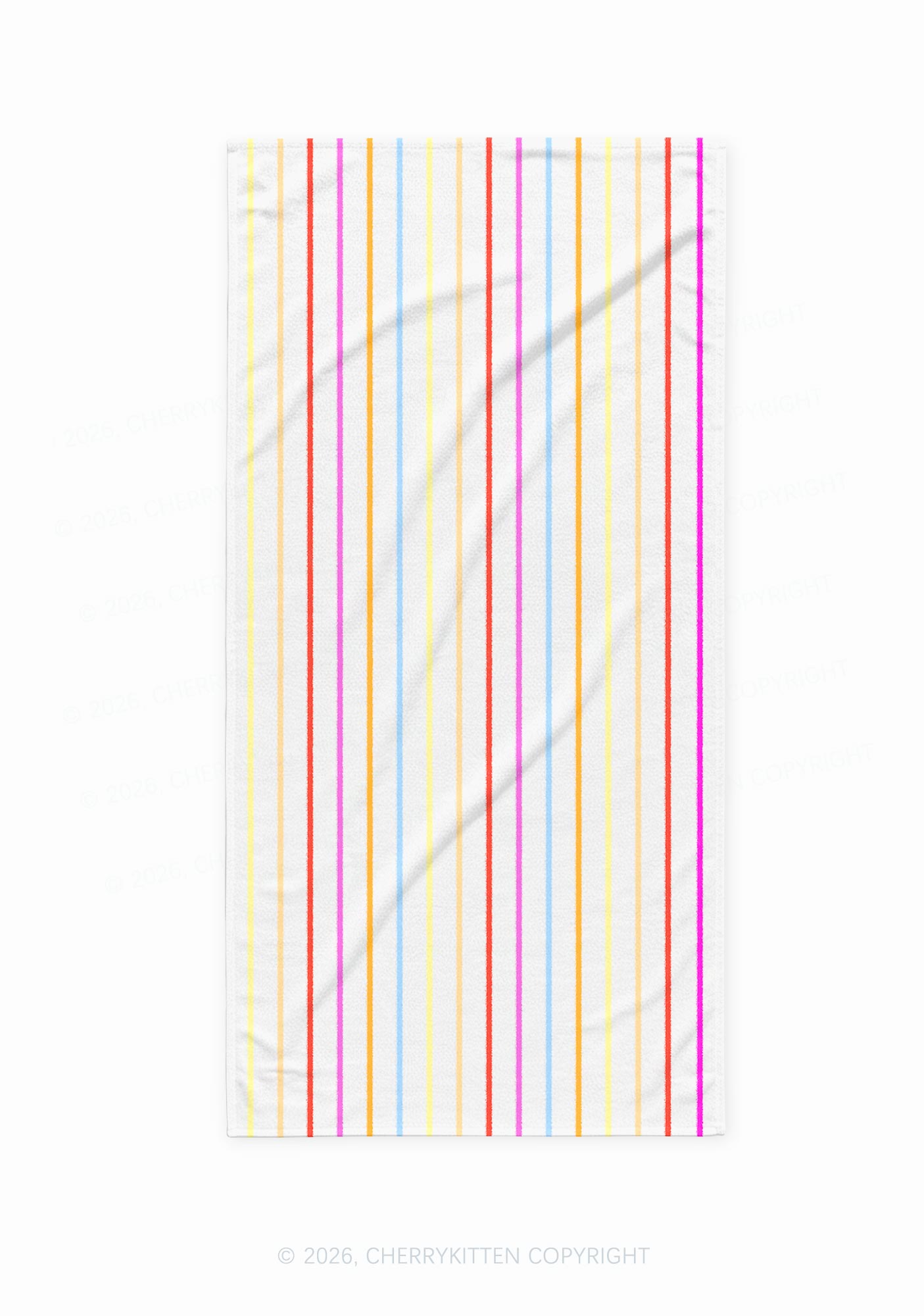 Rainbow Stripe On White Y2K Beach Towel Cherrykitten