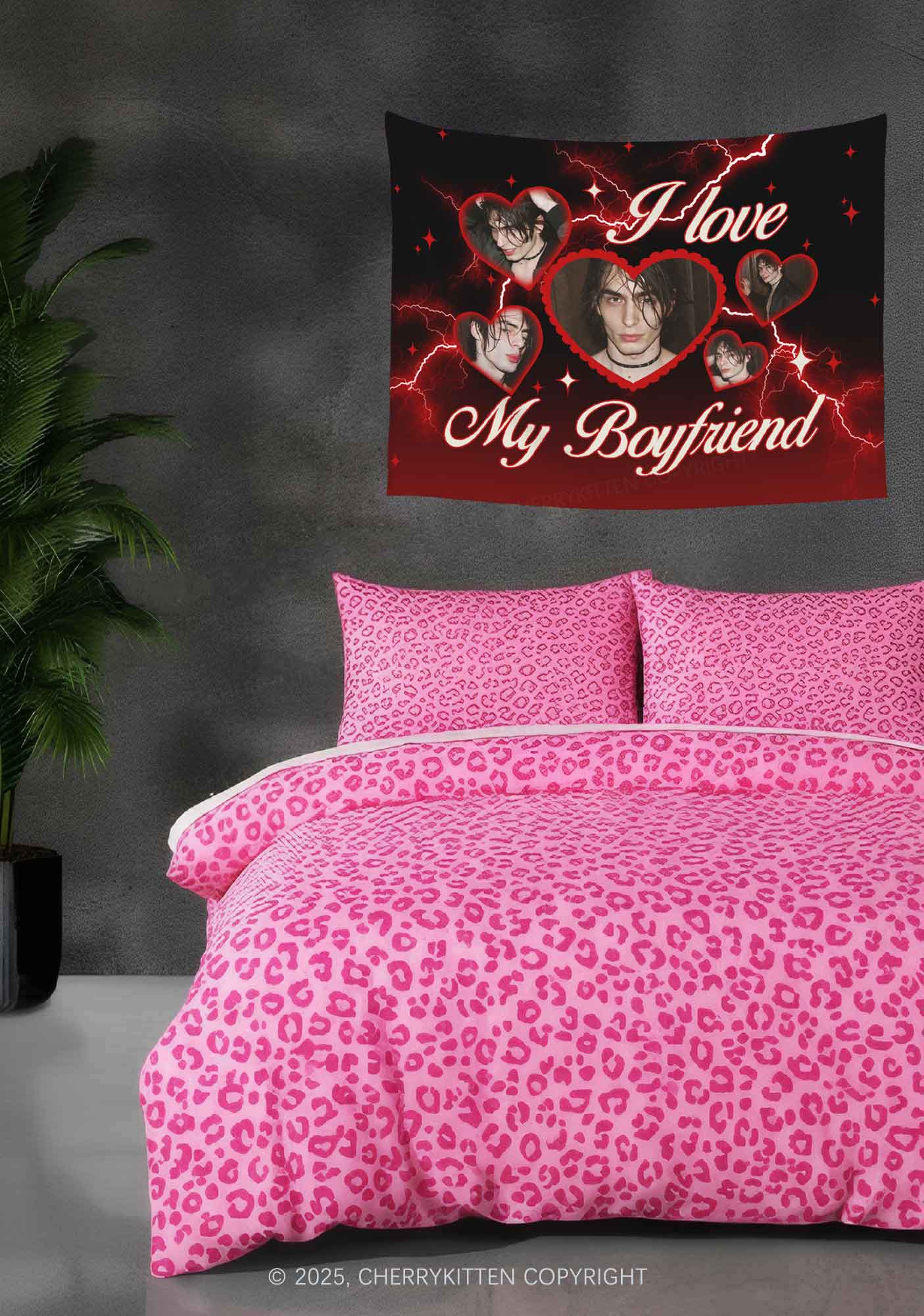 Custom Photo I Love My BF Valentine's Day Flag Y2K Tapestry Cherrykitten