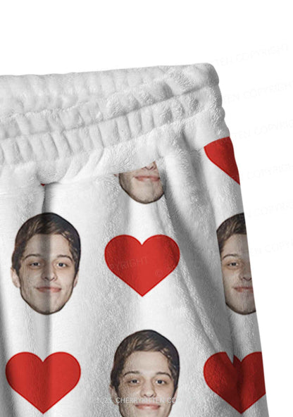 Custom White Hearts Photo Y2K Valentine's Day Y2K Fleece Long Sleeve Pajama Set Cherrykitten