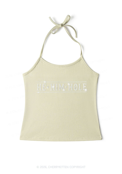 Rhinestone He Him Hole Pride Y2K Halter Neck Cami Cherrykitten