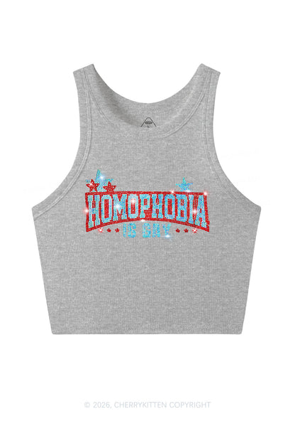 Rhinestone Homophobia Is Gay Pride Y2K Crop Tank Top Cherrykitten