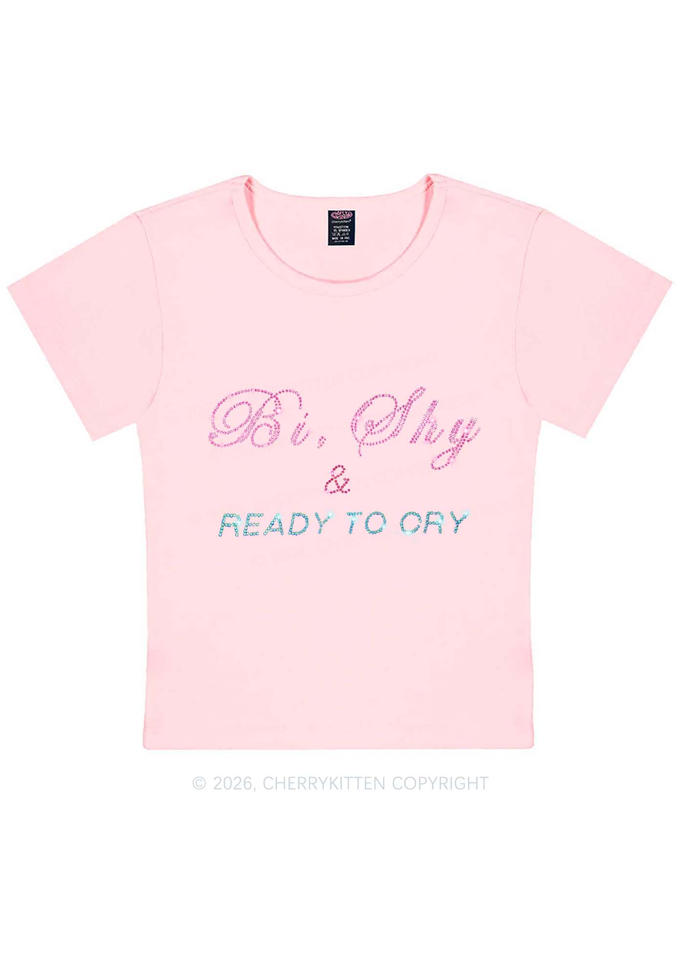 Rhinestone Bi Shy And Ready To Cry Pride Y2K Baby Tee Cherrykitten