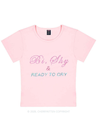 Rhinestone Bi Shy And Ready To Cry Pride Y2K Baby Tee Cherrykitten